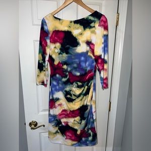 Eliza J Womens Size 10 Floral Long Sleeve Rousing Midi Straight Dress Colorful